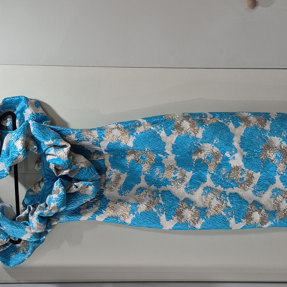 SOLD OUTELIYA THE LABEL Blue and Cream Ruffled Dress